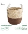 GloboStar® Artificial Garden CAROLINA 20578 Διακοσμητικό Πλεκτό Κασπώ Γλάστρα - Flower Pot Μπεζ με Καφέ και Λευκό Φ23 x Υ23cm